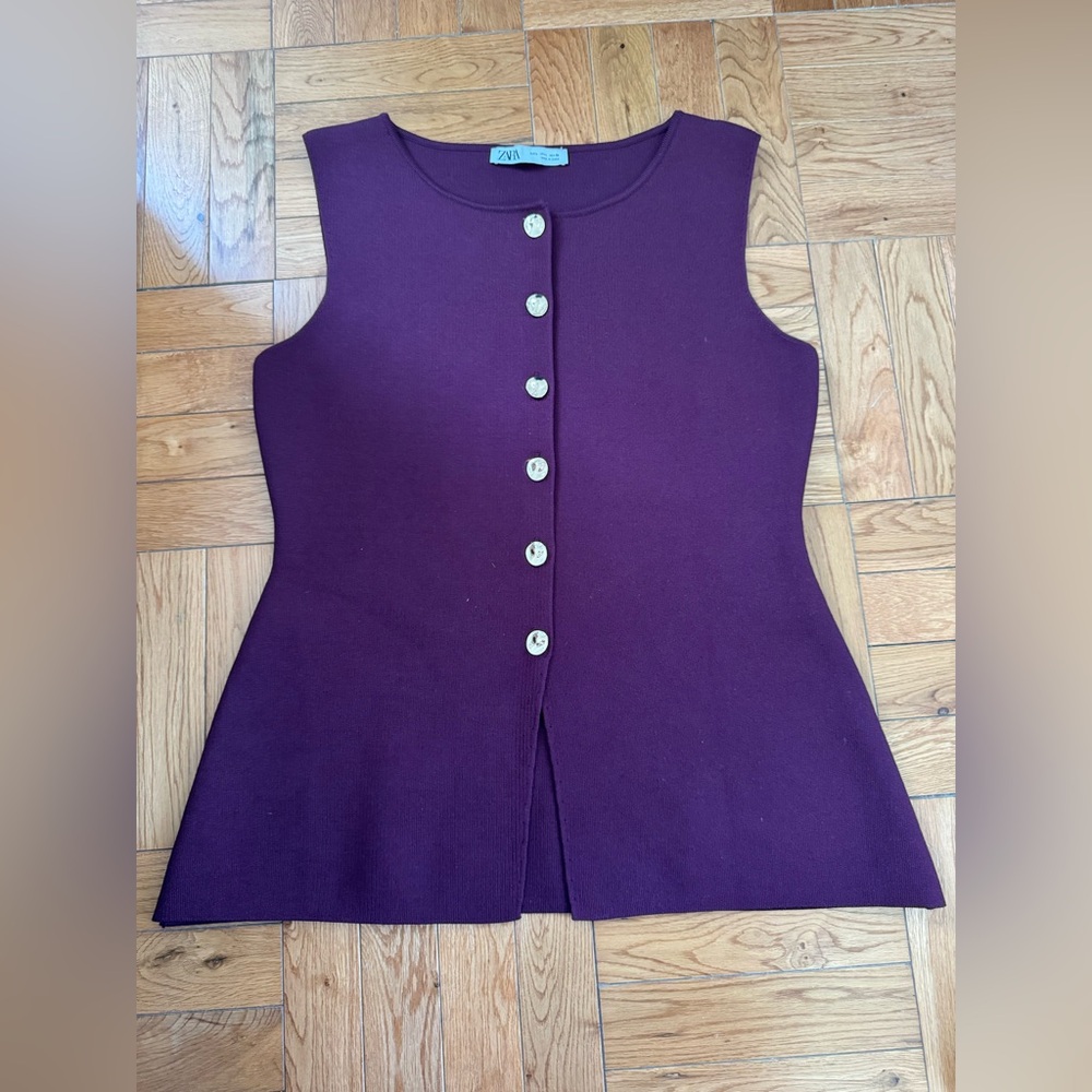 Zara Deep Purple Button Down Sleeveless Top